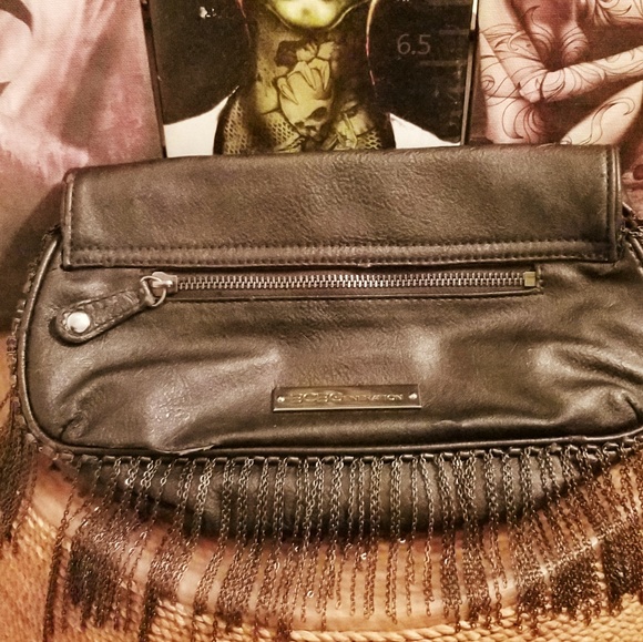 BCBG Black Leather Clutch w/ Chain Fringe - Picture 3 of 5